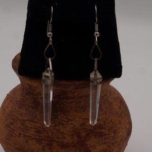 Vintage Silver Clear Quartz Prism Dangle Earrings
